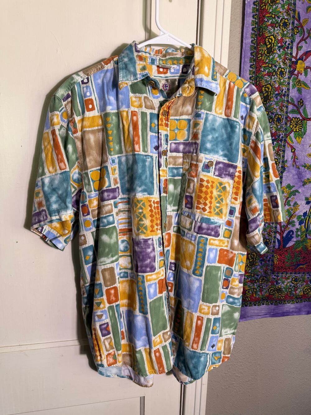 The Territory Ahead Abstract Geometric Shirt Mens M Cotton Rayon 90s Style
